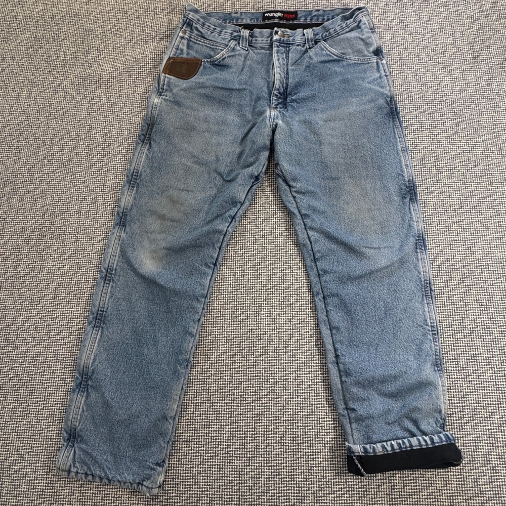 Wrangler Riggs Workwear Flannel Lined Jeans Mens 36x32 Blue Denim 3W055TH